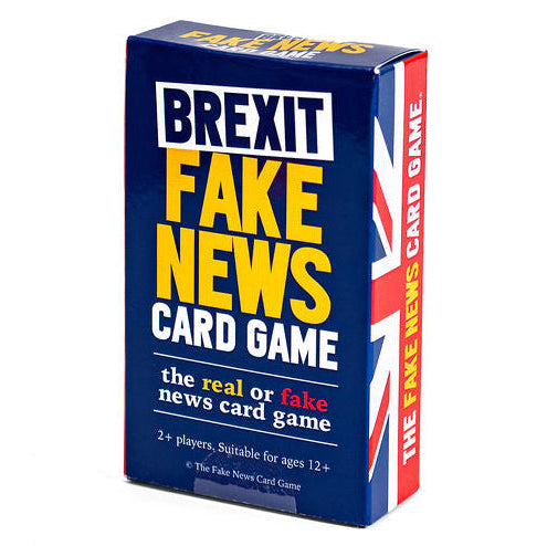 Brexit Fake News Card Game packaging with British flag design on a white background