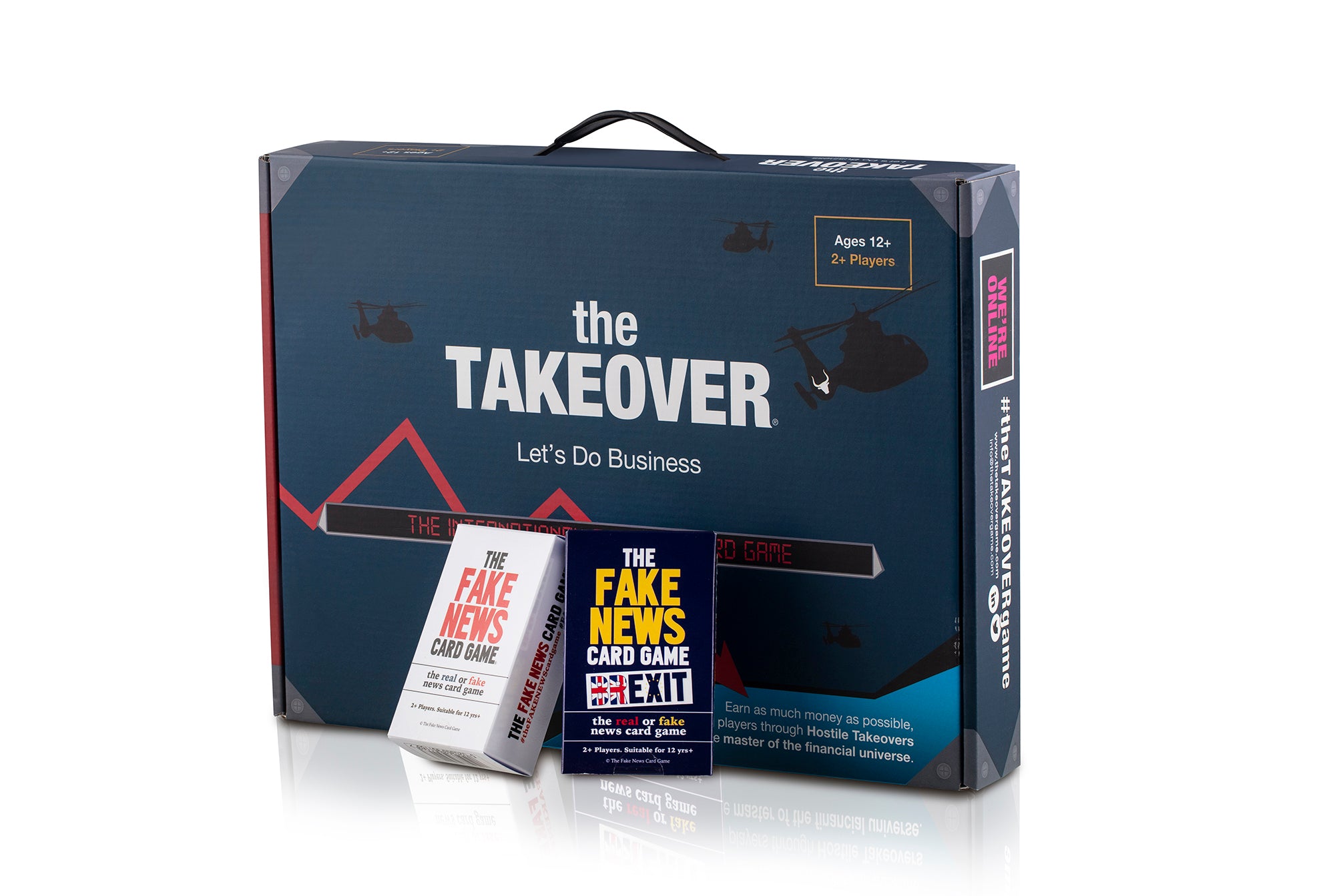 takeover board game, fake news card game and brexit fake news card game